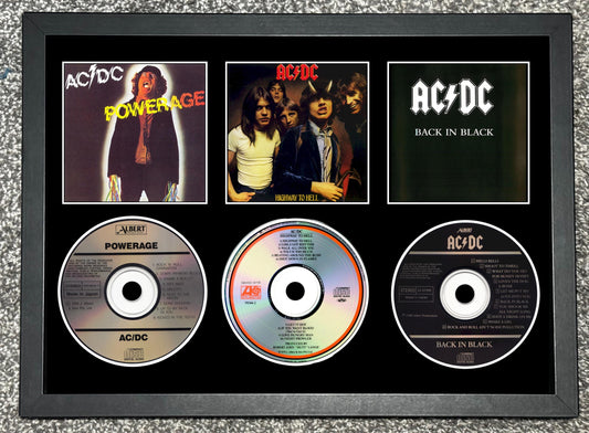 AC/DC | Powerage  | Highway To Hell | Back In Black | Triple Retro Mounted CD Wall Display | Frame Not Included |