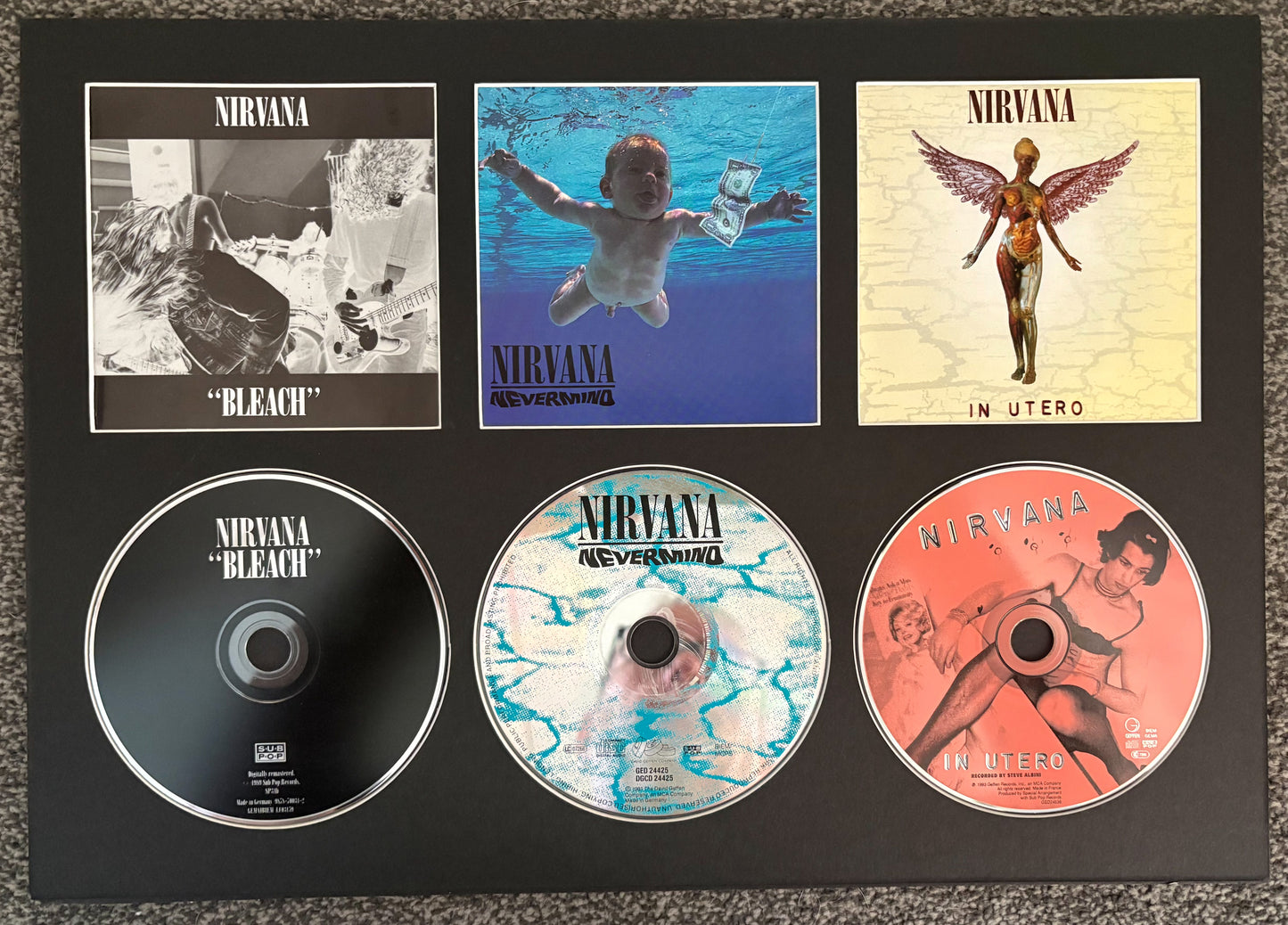 Nirvana | Bleach | Nevermind | In Utero | Retro Triple CD Wall Display | Frame Not Included |