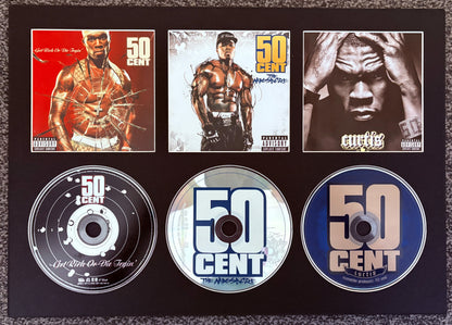 50 Cent | Get Rich or Die Tryin’ | The Massacre | Curtis | Triple Retro Mounted CD Wall Display | Frame Not Included |