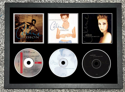 Celine Dion | The Colour Of My Love | Falling Into You | Let's Talk About Love |  Retro Triple Mounted CD Wall Display | Frame Not Included