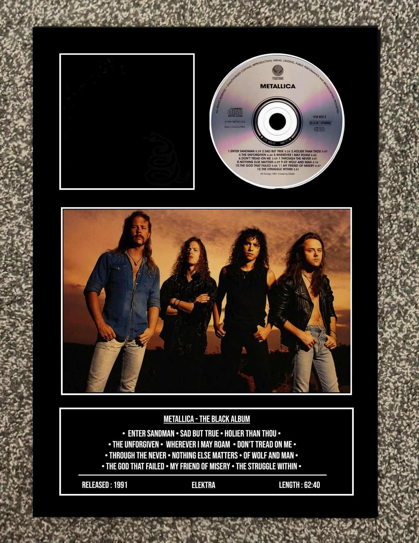 Metallica | Metallica (The Black Album) | Retro Mounted CD Wall Display | Frame Not Included |