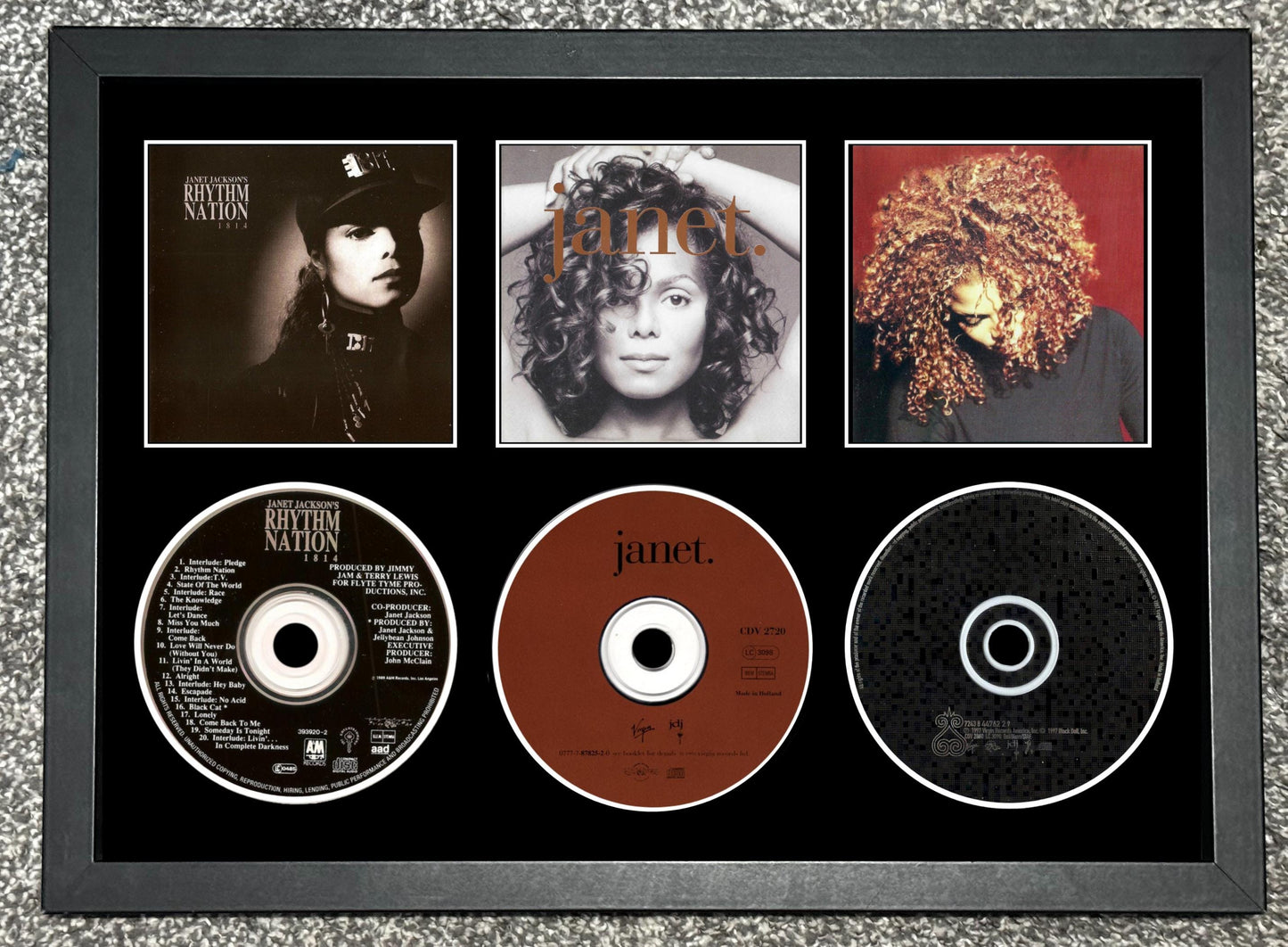 Janet Jackson | Rhythm Nation 1814 | Janet | The Velvet Rope | Retro Triple CD Wall Display | Frame Not Included |
