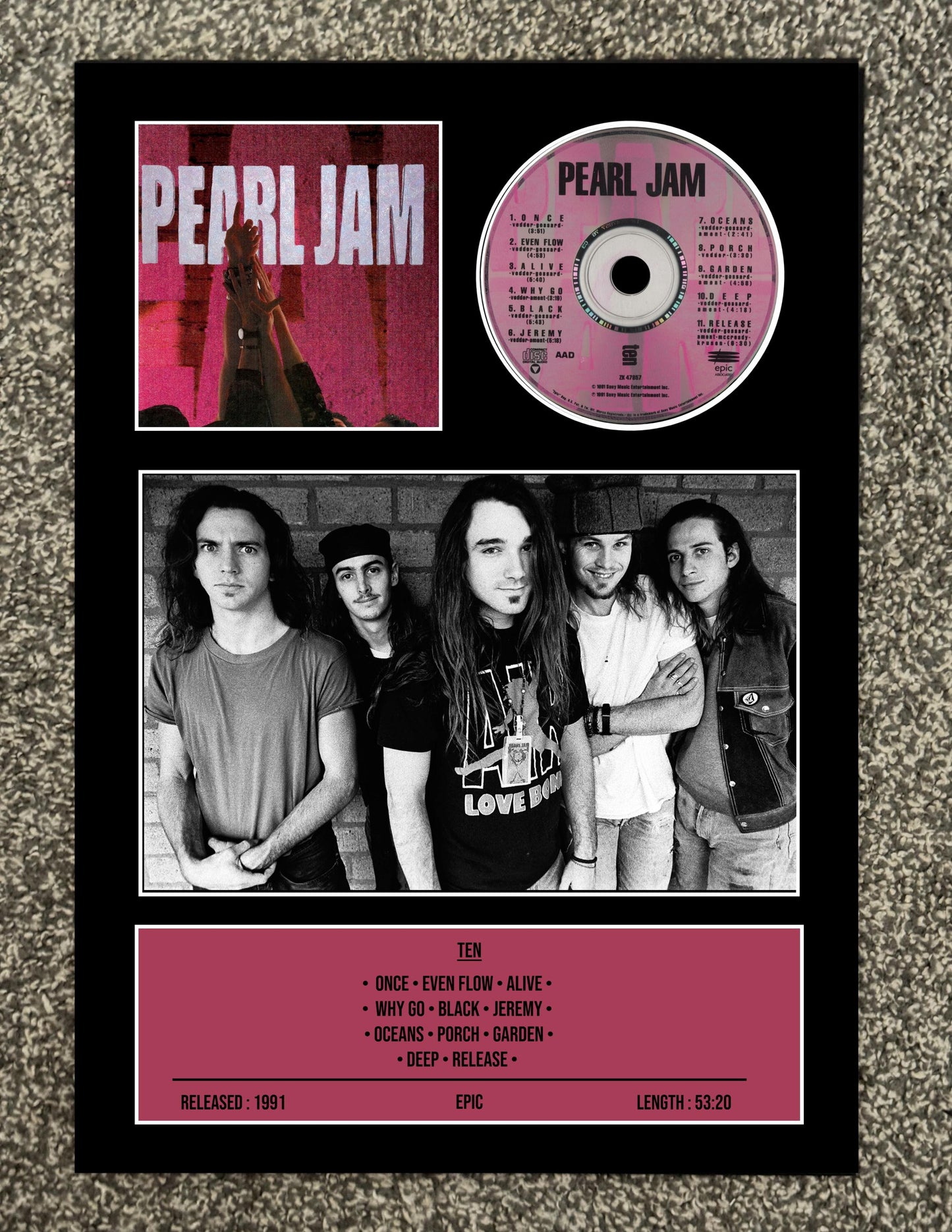 Pearl Jam | Ten | Retro Mounted CD Wall Display | Frame Not Included |