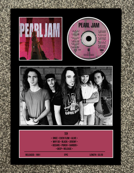 Pearl Jam | Ten | Retro Mounted CD Wall Display | Frame Not Included |