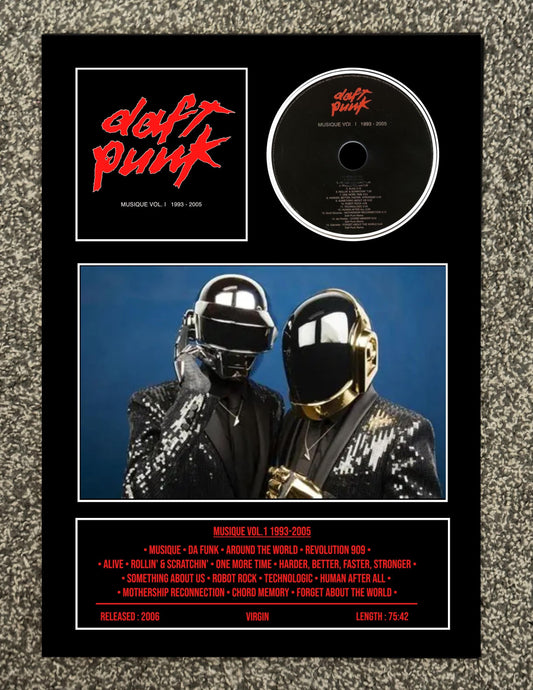 Daft Punk | Musique Volume 1 : 1993-2005  | Retro Mounted CD Wall Display | Frame Not Included |