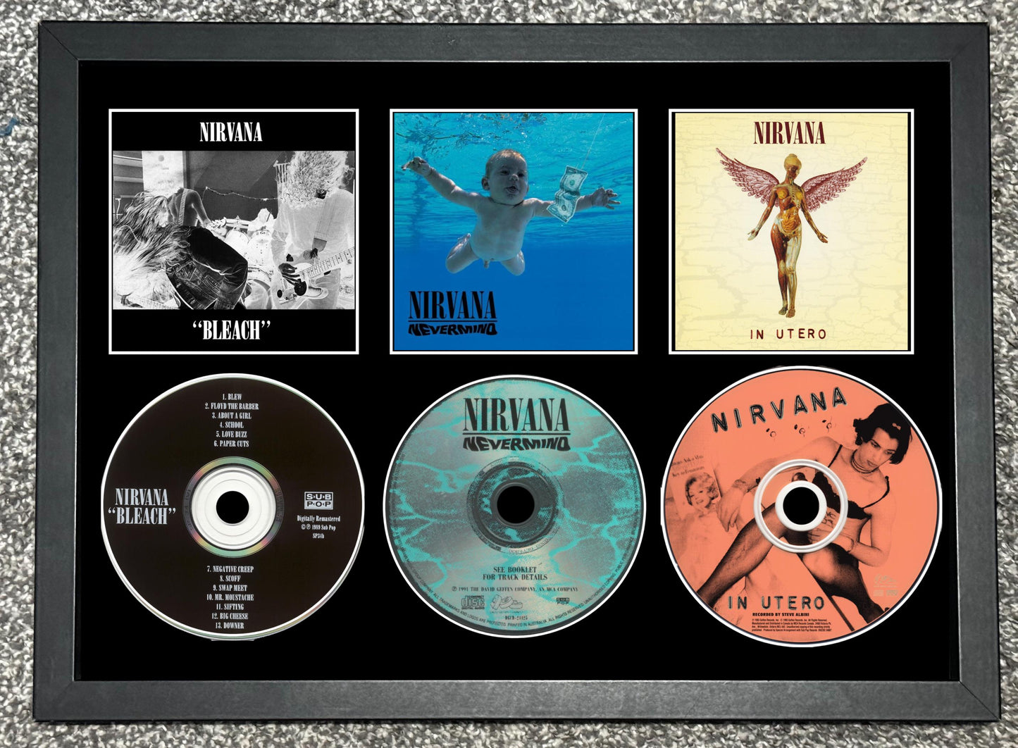 Nirvana | Bleach | Nevermind | In Utero | Retro Triple CD Wall Display | Frame Not Included |