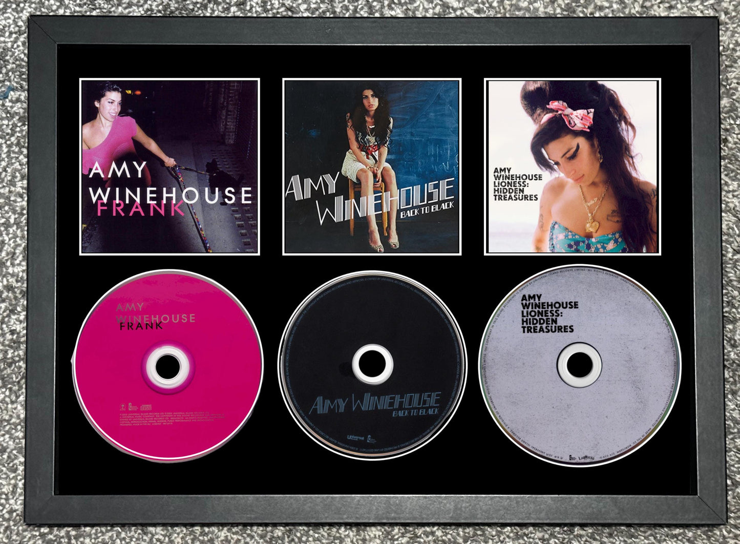 Amy Winehouse | Frank | Back To Black | Lioness: Hidden Treasures | Triple Retro Mounted CD Wall Display | Frame Not Included |