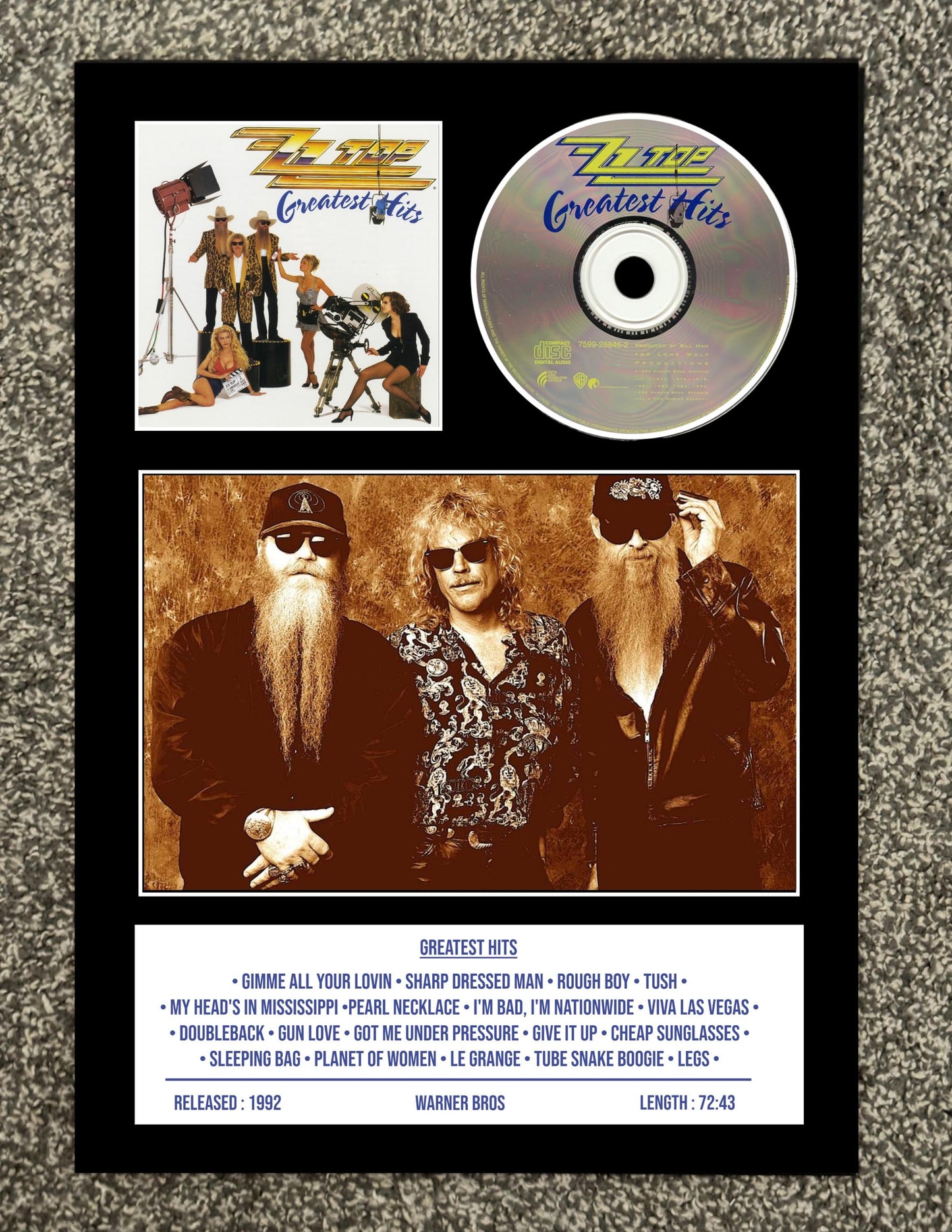 ZZ Top | Greatest Hits | Retro Mounted CD Wall Display | Frame Not Included |