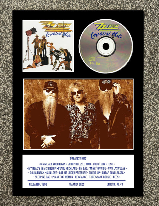 ZZ Top | Greatest Hits | Retro Mounted CD Wall Display | Frame Not Included |