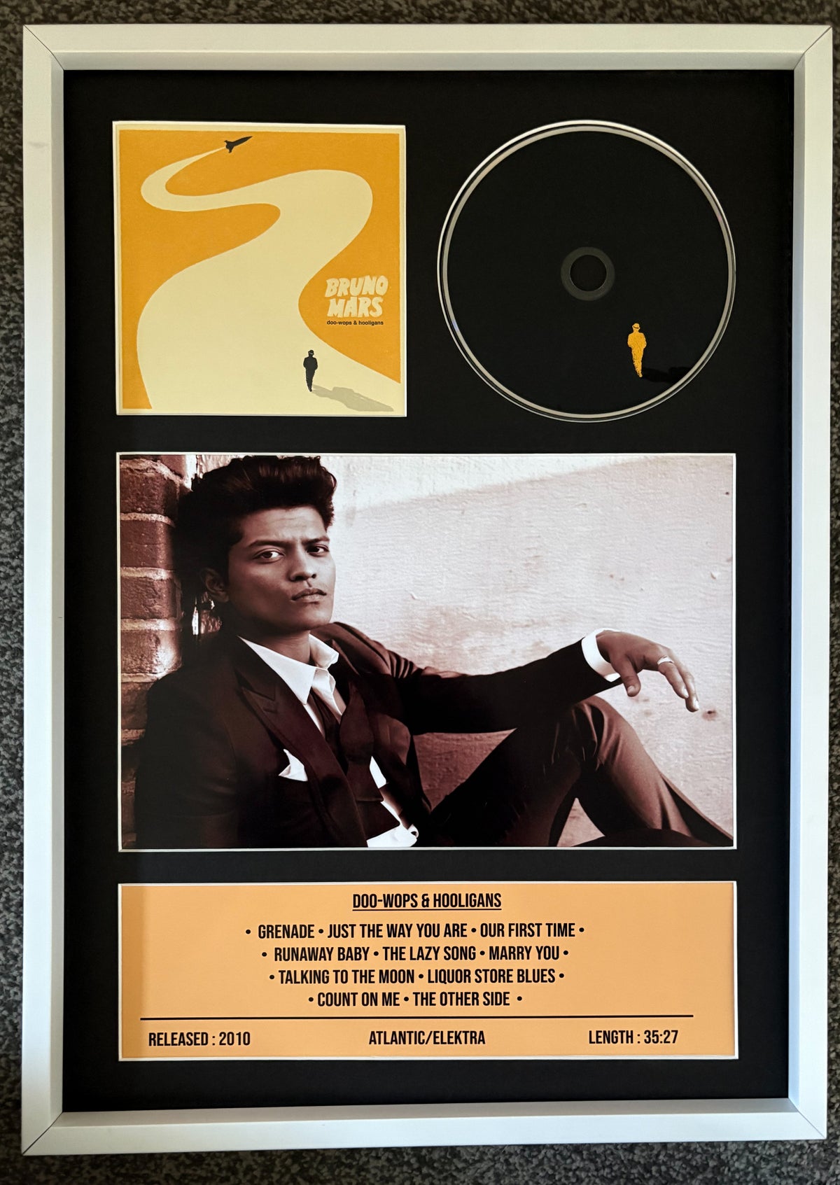 Bruno Mars | Doo-Wops & Hooligans | Retro Mounted CD Wall Display | Frame Not Included |