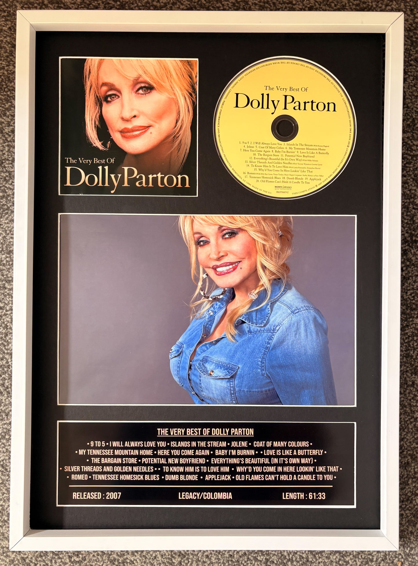 Dolly Parton  | The Very Best Of | Retro Mounted CD Wall Display | Frame Not Included |