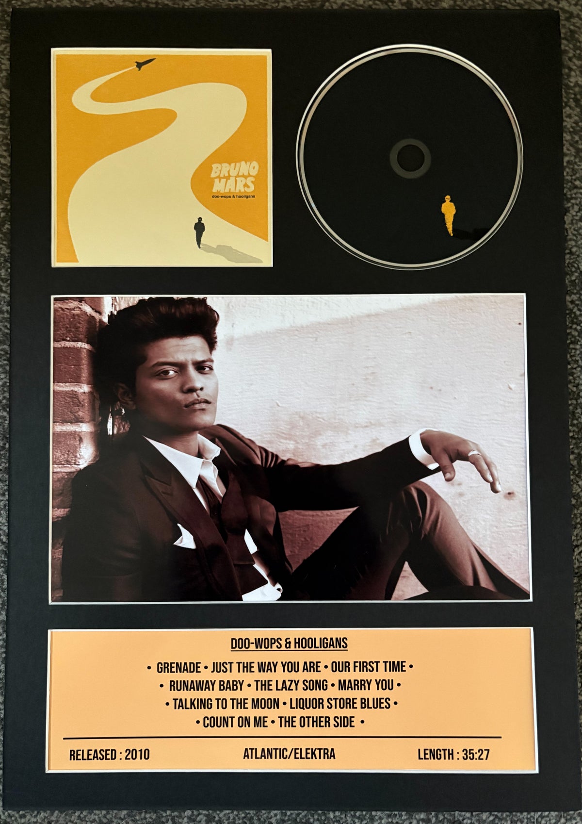 Bruno Mars | Doo-Wops & Hooligans | Retro Mounted CD Wall Display | Frame Not Included |