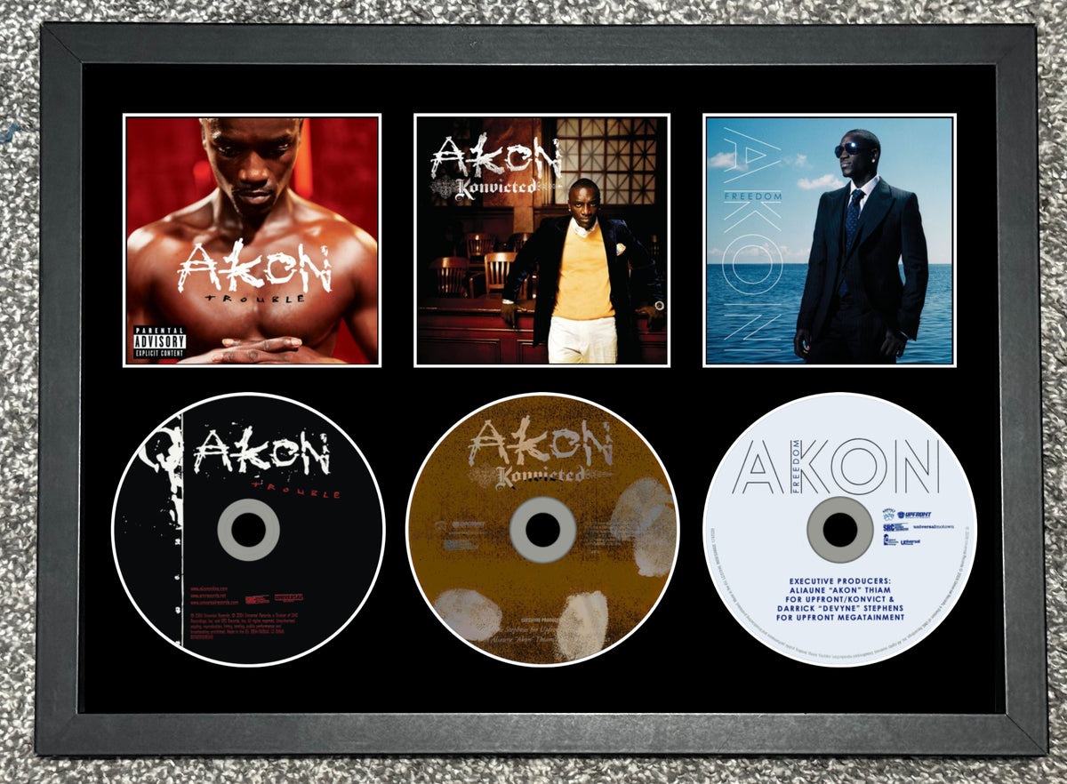 Akon | Trouble | Konvicted | Freedom | Triple Retro Mounted CD Wall Display | Frame Not Included |
