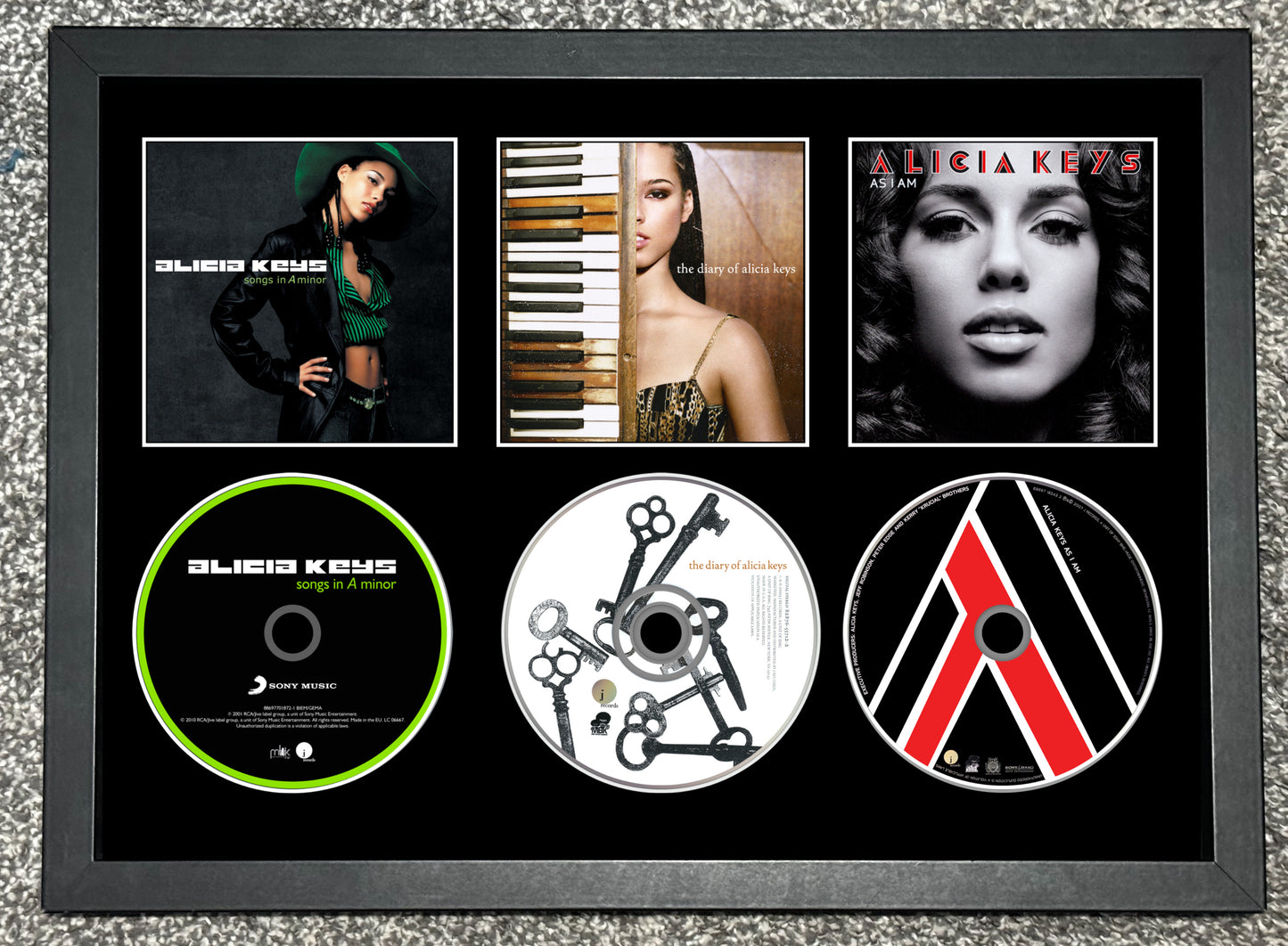 Alicia Keys | Songs In A Minor | The Diary Of Alicia Keys | As I Am | Triple Retro Mounted CD Wall Display | Frame Not Included |