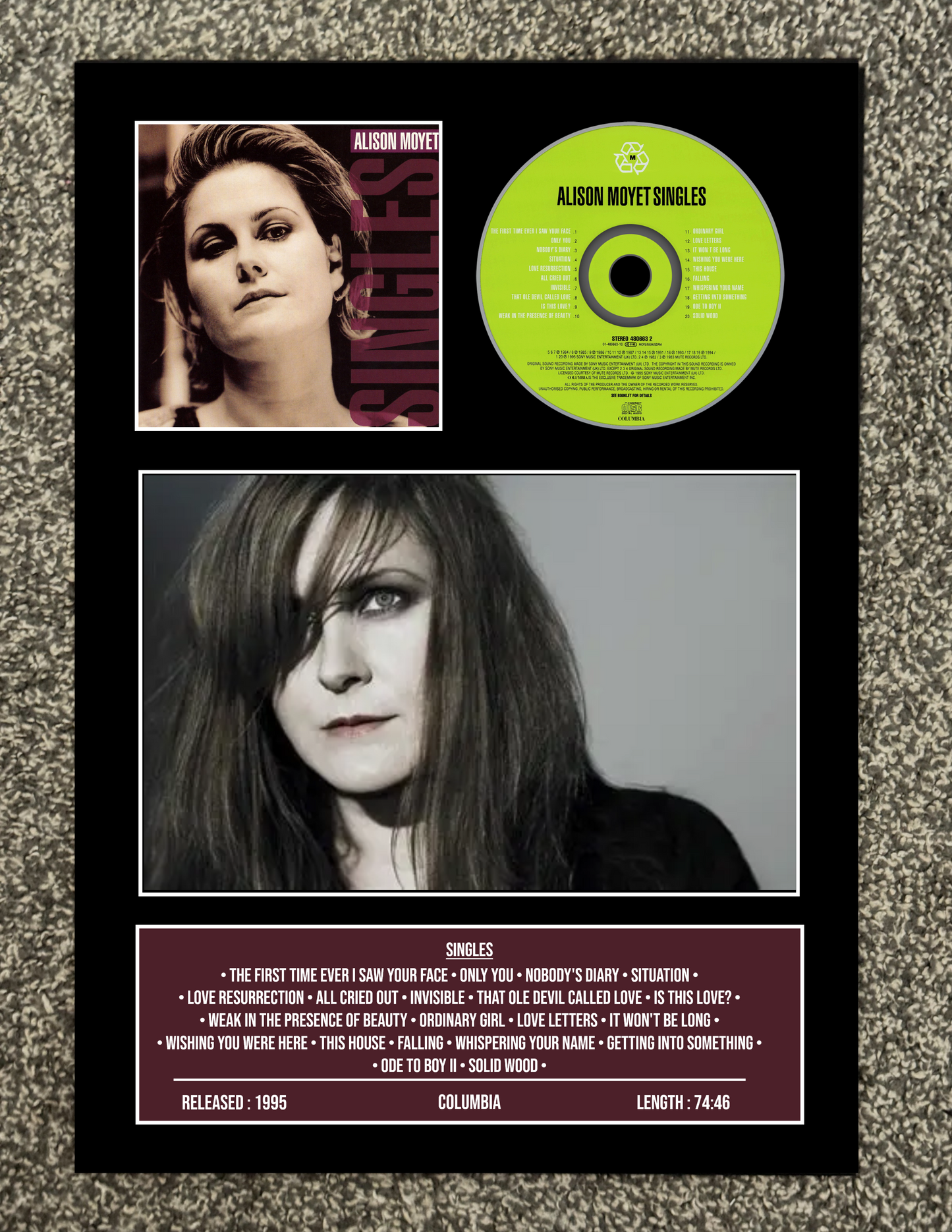 Alison Moyet | Singles | Retro Mounted CD Wall Display | Frame Not Included |