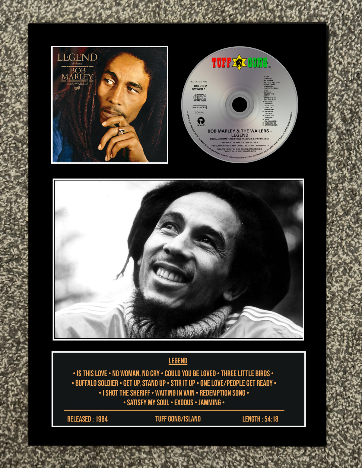 Bob Marley & The Wailers | Legend | Retro Mounted CD Wall Display | Frame Not Included |