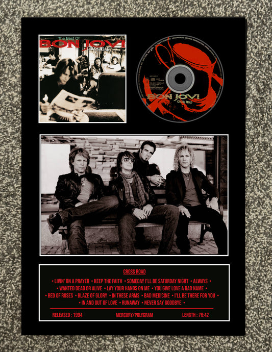 Bon Jovi | Cross Road Greatest Hits | Retro Mounted CD Wall Display | Frame Not Included |