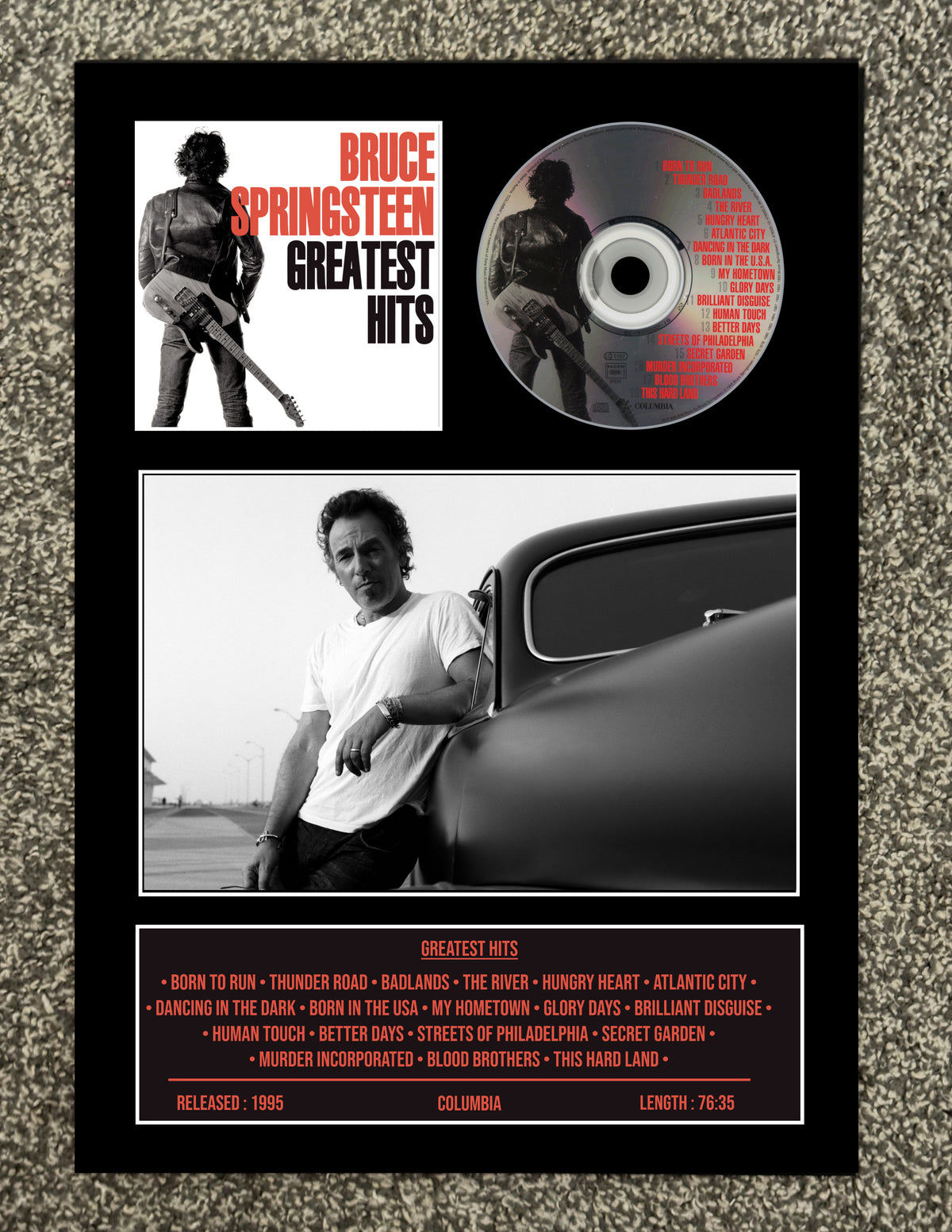 Bruce Springsteen | Greatest Hits | Retro Mounted CD Wall Display | Frame Not Included |