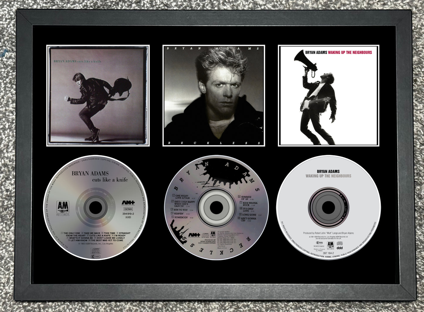 Bryan Adams | Cuts Like A Knife | Reckless | Waking Up The Neighbours | Retro Triple CD Wall Display | Frame Not Included |
