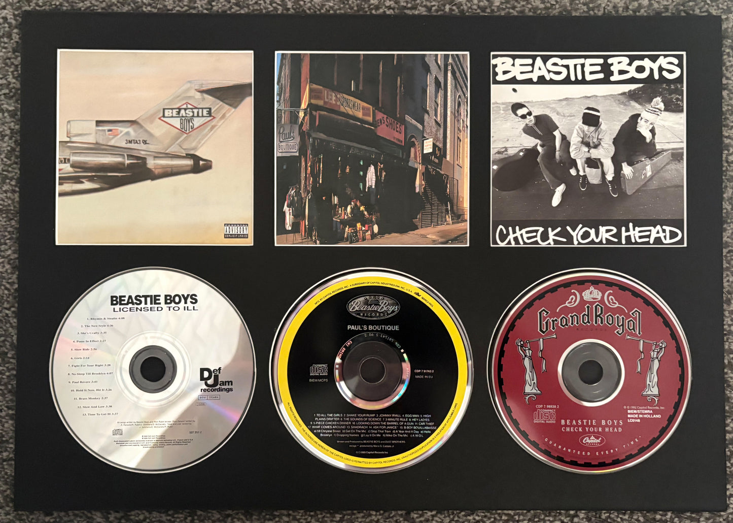 Beastie Boys | Licenced To Ill | Paul’s Boutique | Check Your Head | Triple Retro Mounted CD Wall Display | Frame Not Included |