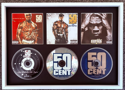 50 Cent | Get Rich or Die Tryin’ | The Massacre | Curtis | Triple Retro Mounted CD Wall Display | Frame Not Included |