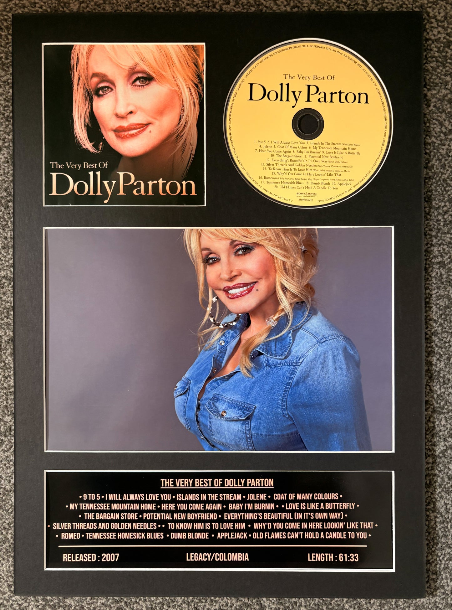 Dolly Parton  | The Very Best Of | Retro Mounted CD Wall Display | Frame Not Included |