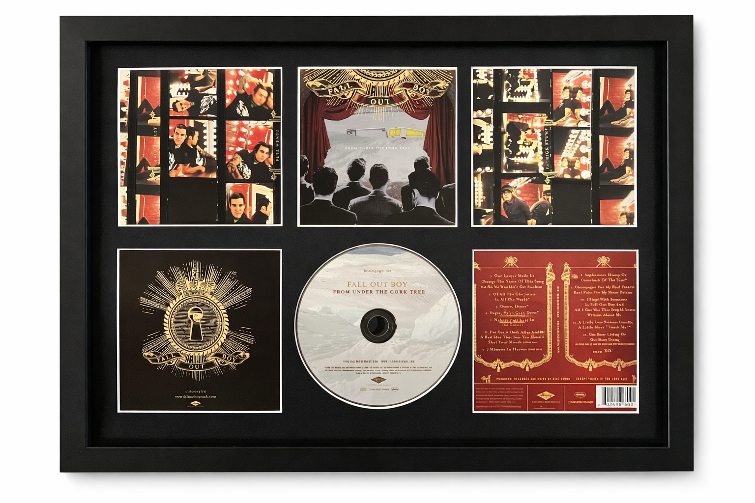 Framed music CD and cover with decorative elements on a white background