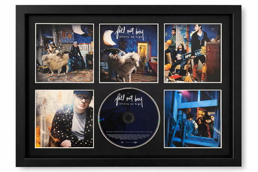 Framed music album cover with 'Fall Out Boy' and a CD disc