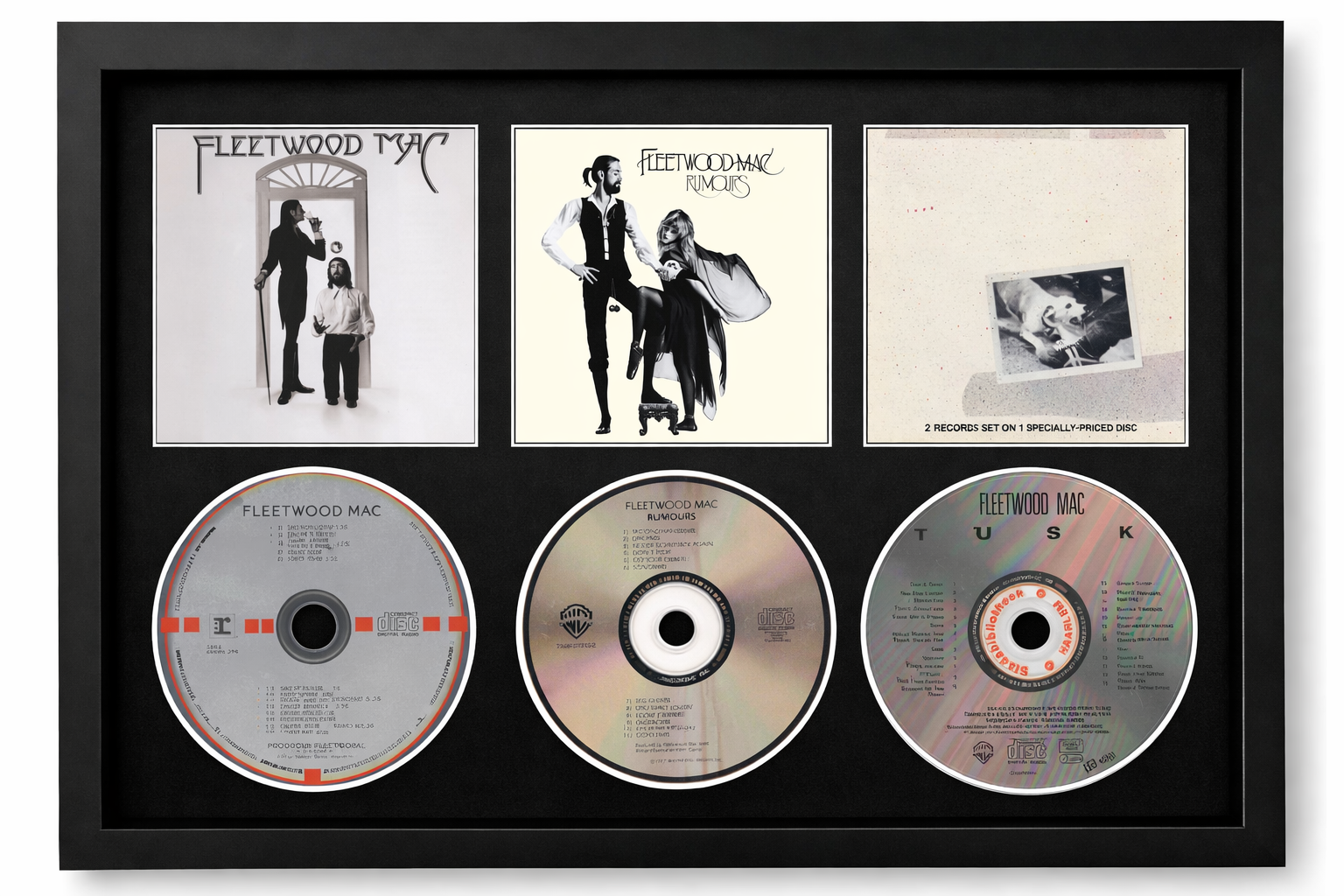 Framed Fleetwood Mac music album and CD collection
