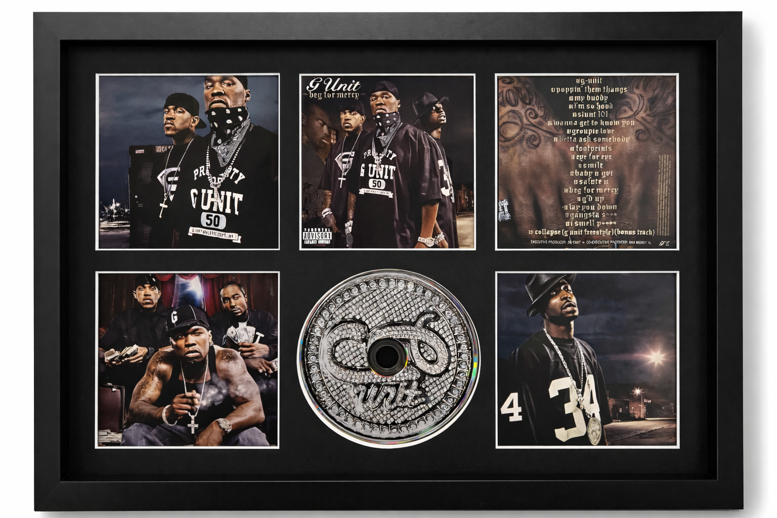 Framed collectible featuring a CD and multiple photos of a person, with text on the CD cover.