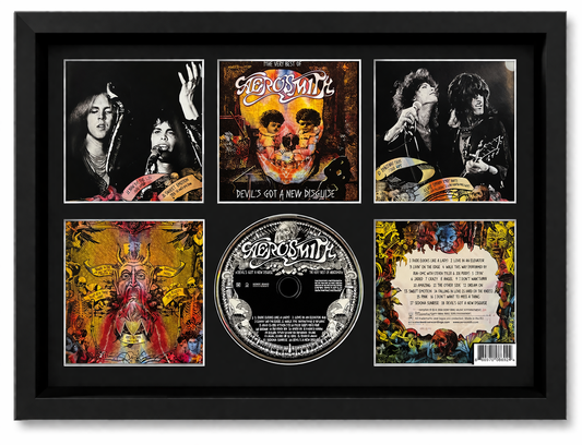 Framed album cover and disc of Black Sabbath's ' Dio' with collage of album art.