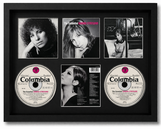 Framed album cover with Columbia Records disc and images of a woman, featuring Barbra Streisand.