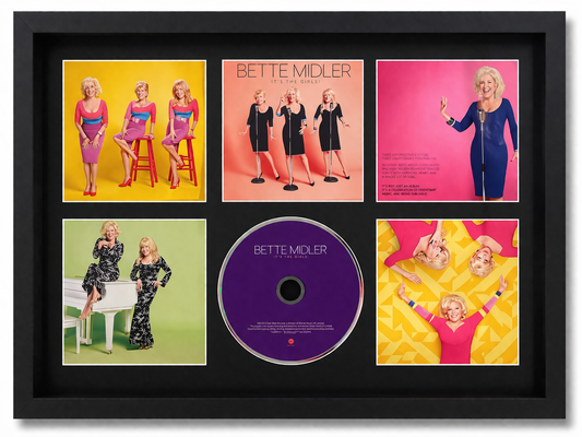 Framed Bette Midler album cover with promotional images and a CD inside.