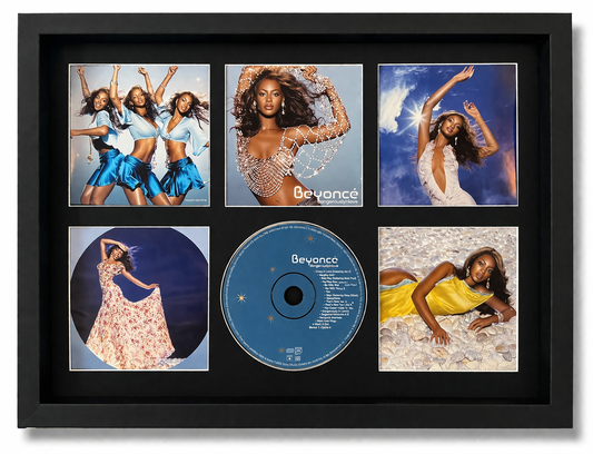 Framed Beyoncé album cover with five images and a CD inside