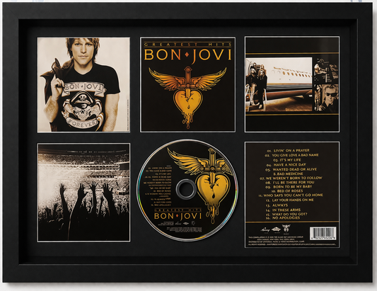 Framed Bon Jovi album with disc and liner notes
