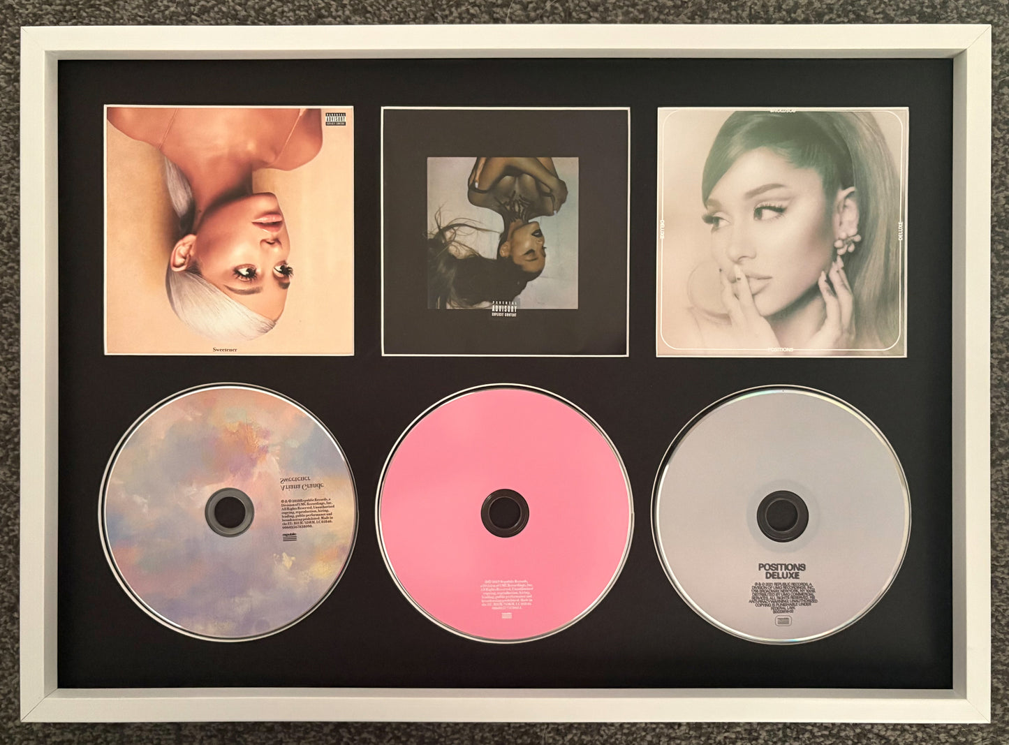 Ariana Grande | Sweetener | Thank U, Next, | Positions | Retro Triple CD Wall Display | Frame Not Included |