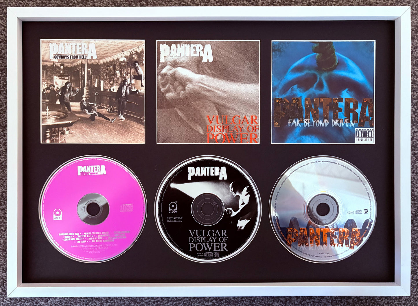 Pantera | Cowboys From Hell | Vulgar Display Of Power | Far Beyond Driven | Retro Triple CD Wall Display | Frame Not Included |