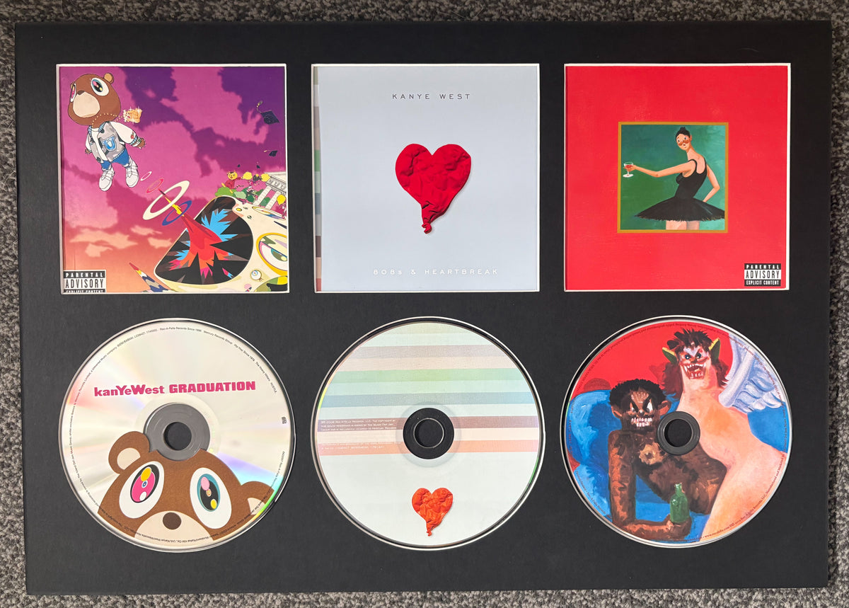 Kanye West | Graduation | 808's & Heartbreak | My Beautiful Dark Twisted Fantasy | Retro Triple CD Wall Display | Frame Not Included |