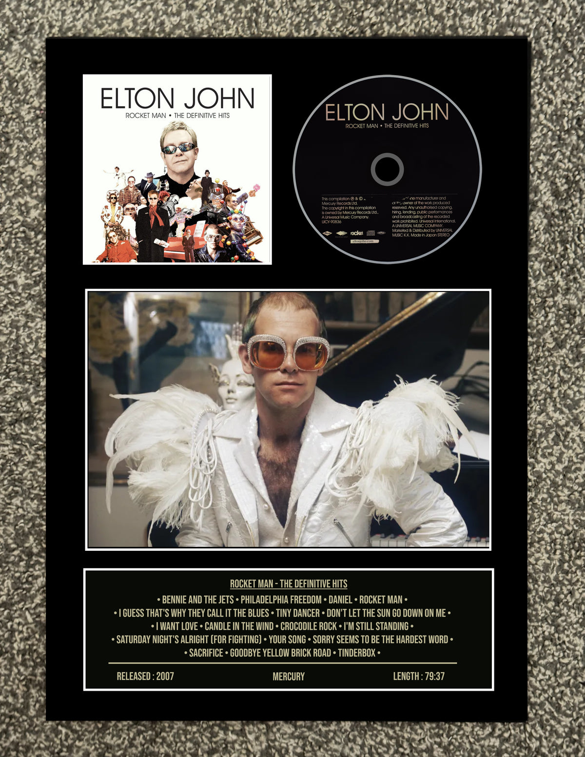 Elton John | Rocket Man : The Definitive Hits | Retro Mounted CD Wall Display | Frame Not Included |