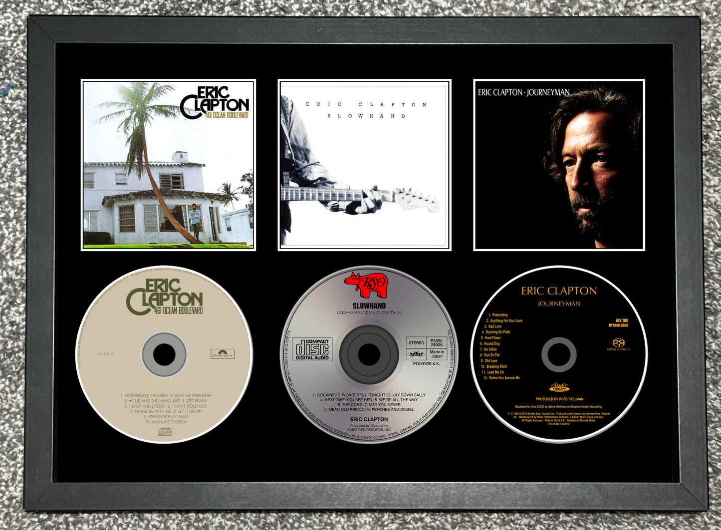 Eric Clapton | 461 Ocean Boulevard | Slowhand | Journeyman | Triple Retro Mounted CD Wall Display | Frame Not Included |