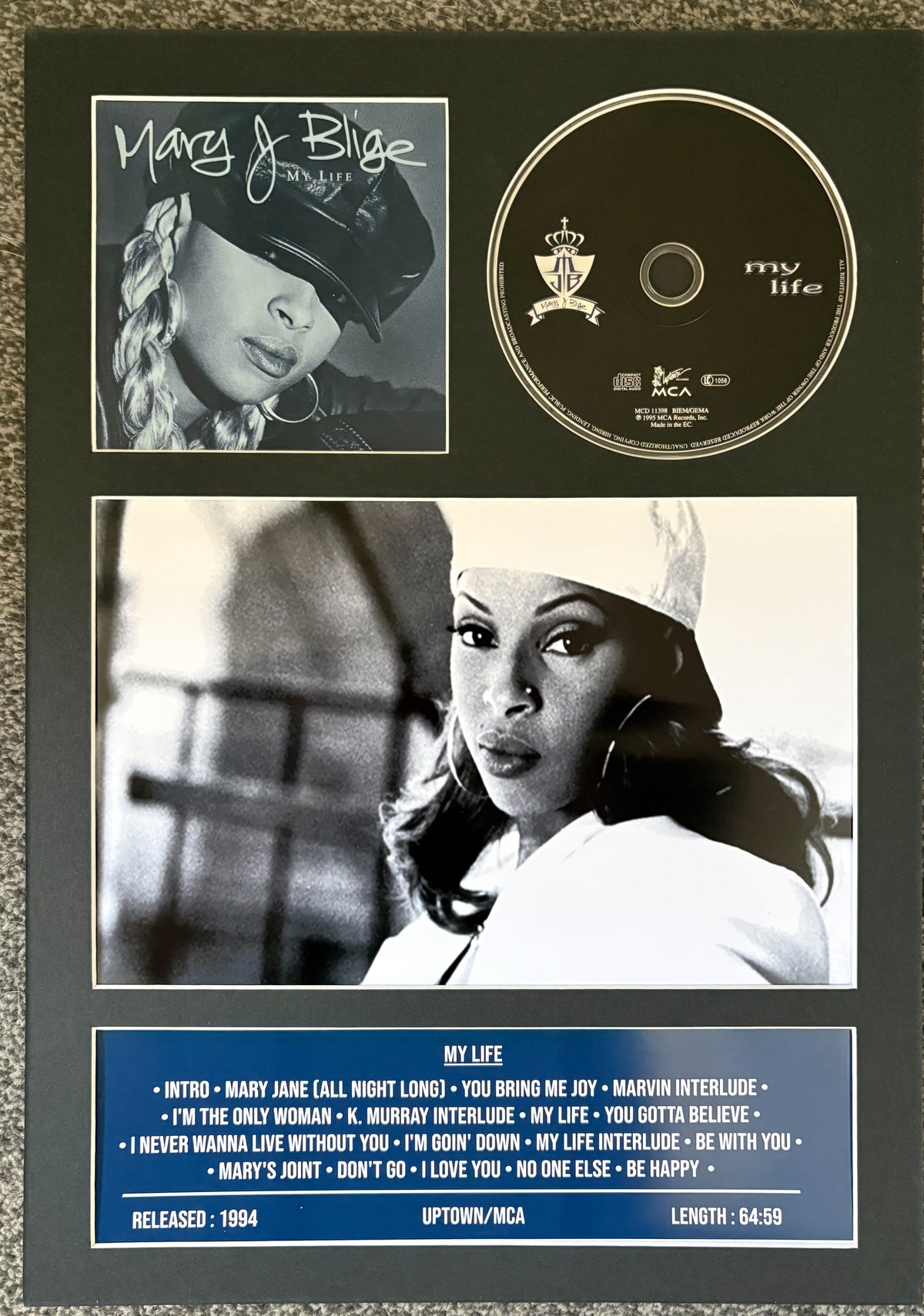 Mary J Blige | My Life | Retro Mounted CD Wall Display | Frame Not Included |