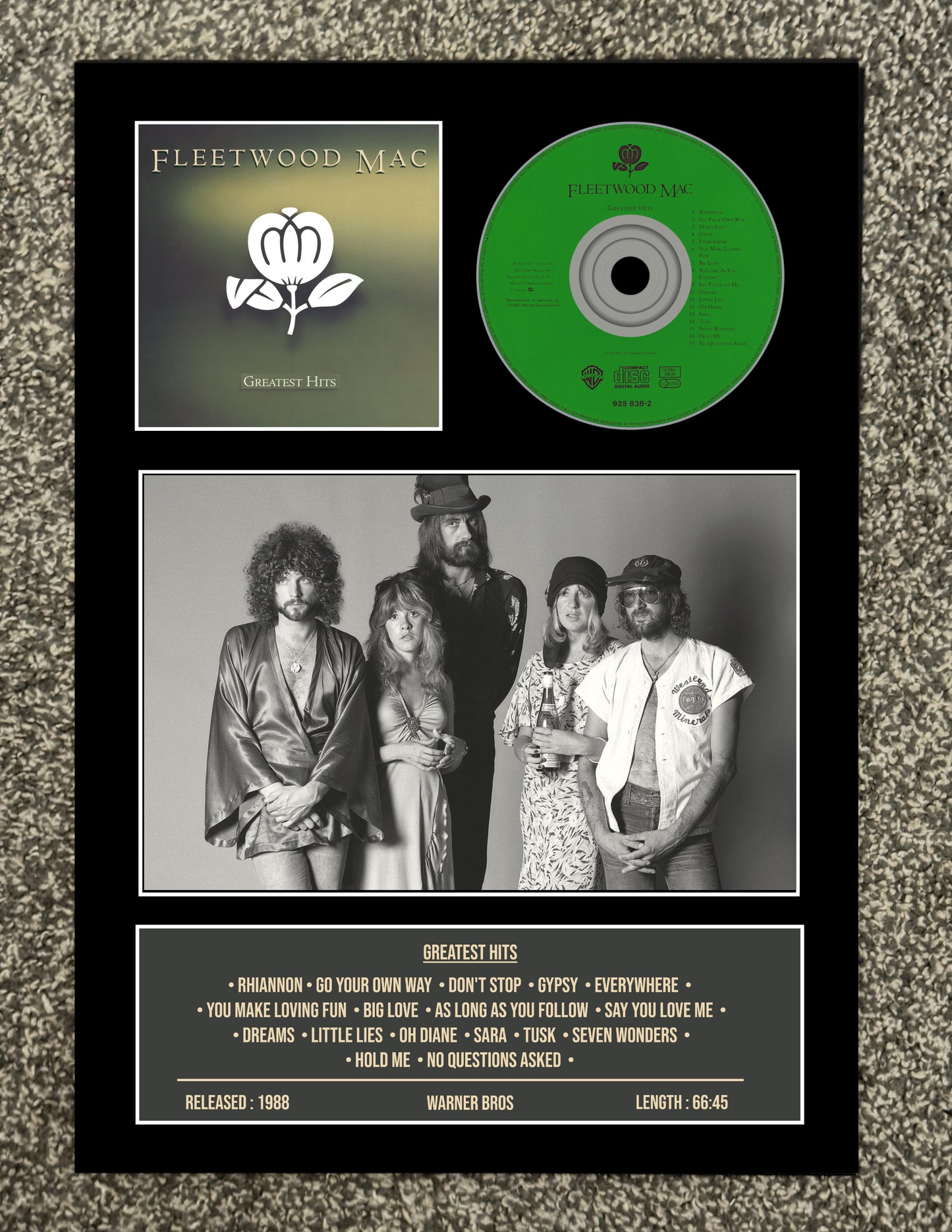 Fleetwood Mac | Greatest Hits | Retro Mounted CD Wall Display | Frame Not Included |
