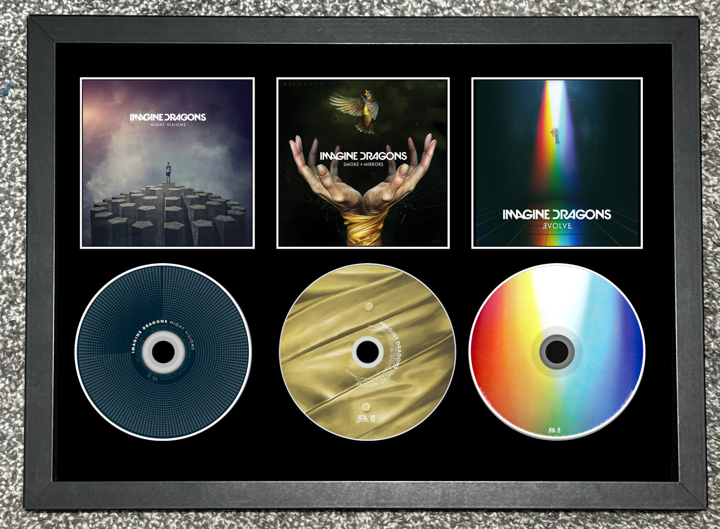 Imagine Dragons | Night Visons | Smoke & Mirrors | Evolve | Retro Triple CD Wall Display | Frame Not Included |