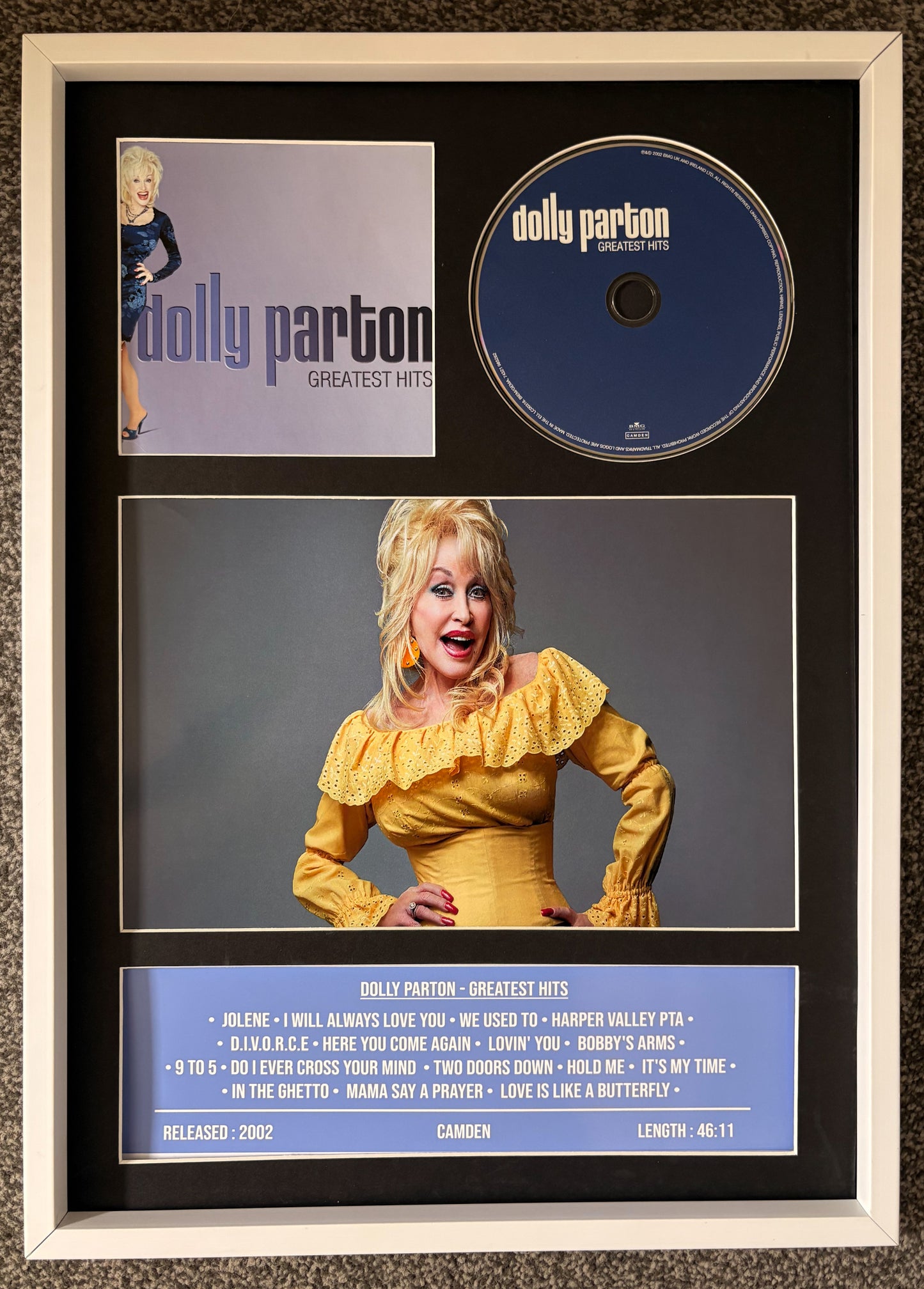 Dolly Parton  | Greatest Hits| Retro Mounted CD Wall Display | Frame Not Included |