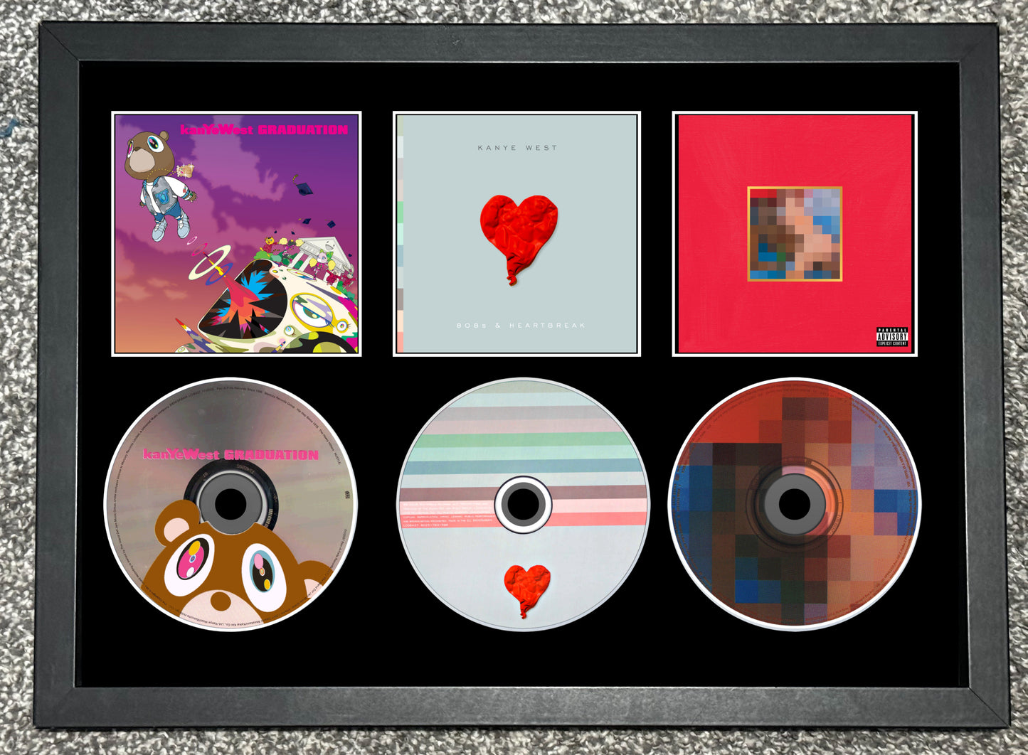 Kanye West | Graduation | 808's & Heartbreak | My Beautiful Dark Twisted Fantasy | Retro Triple CD Wall Display | Frame Not Included |