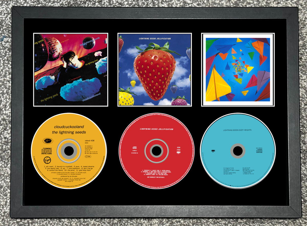 Lightning Seeds | Cloudcuckooland | Jollification | Dizzy Heights | Triple Retro Mounted CD Wall Display | Frame Not Included |