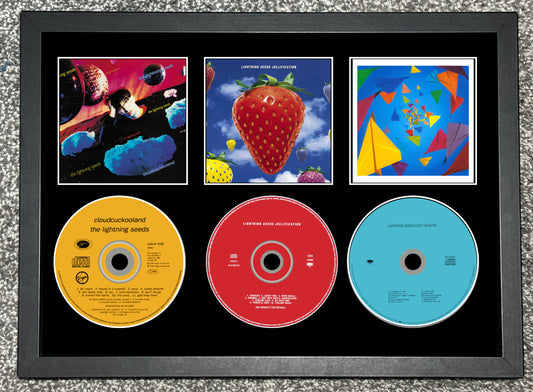 Lightning Seeds | Cloudcuckooland | Jollification | Dizzy Heights | Triple Retro Mounted CD Wall Display | Frame Not Included |