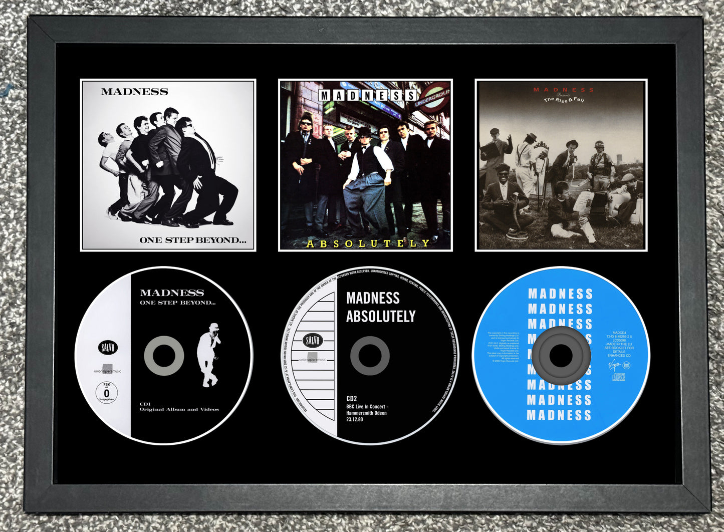 Madness | One Step Beyond | Absolutely | The Rise & Fall | Triple Retro Mounted CD Wall Display | Frame Not Included |