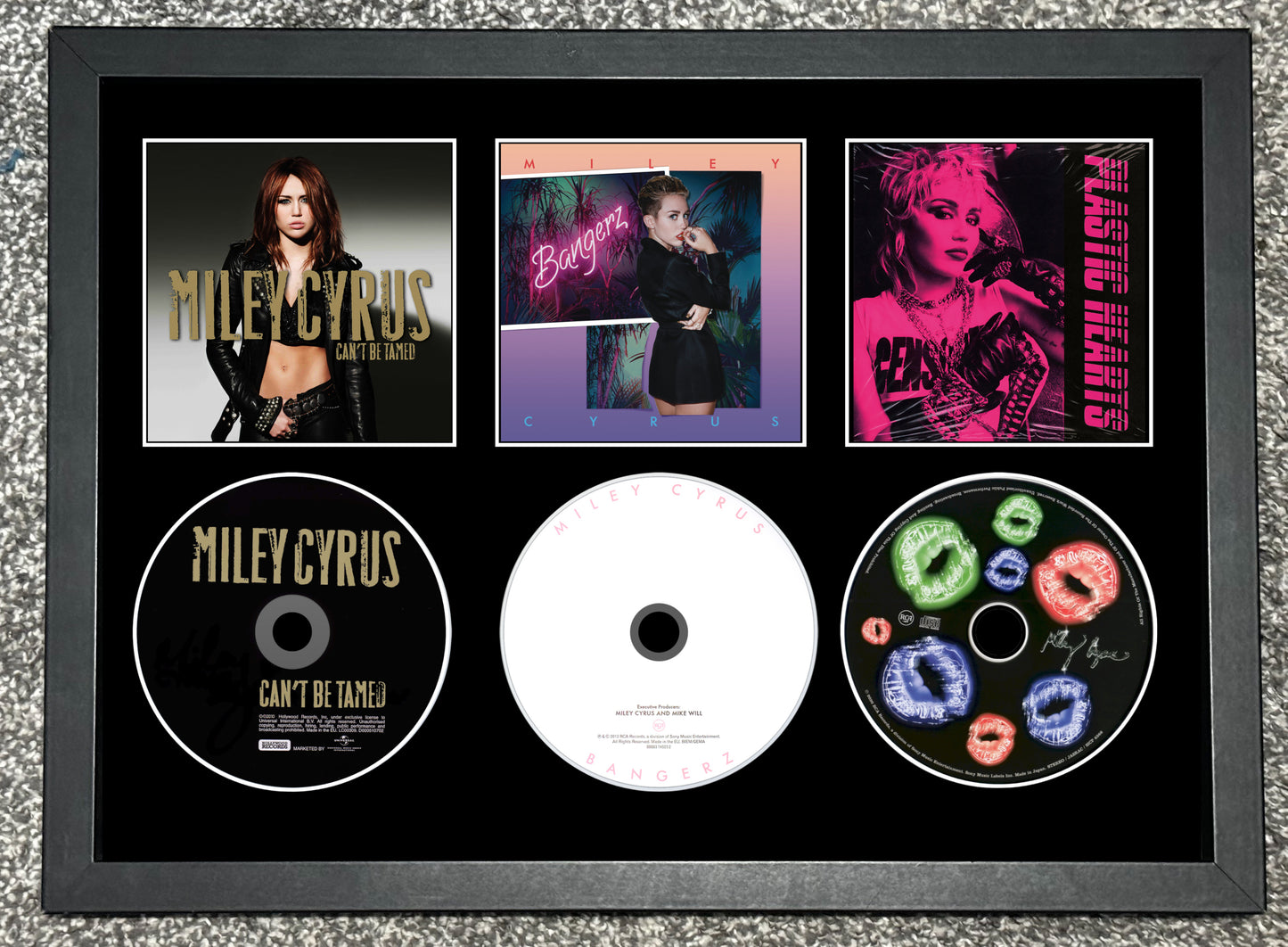 Miley Cyrus | Can't Be Tamed | Bangerz | Plastic Hearts | Triple Retro Mounted CD Wall Display | Frame Not Included |