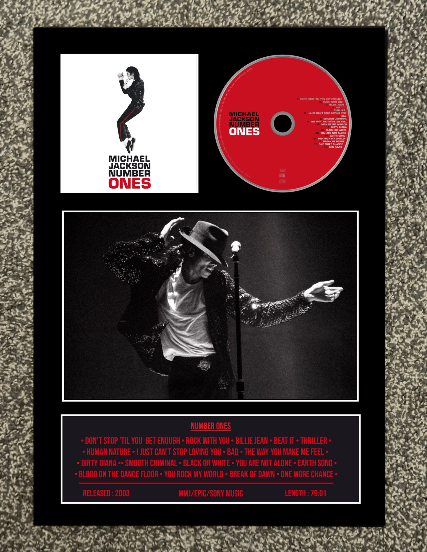 Michael Jackson | Number Ones | Retro Mounted CD Wall Display | Frame Not Included |